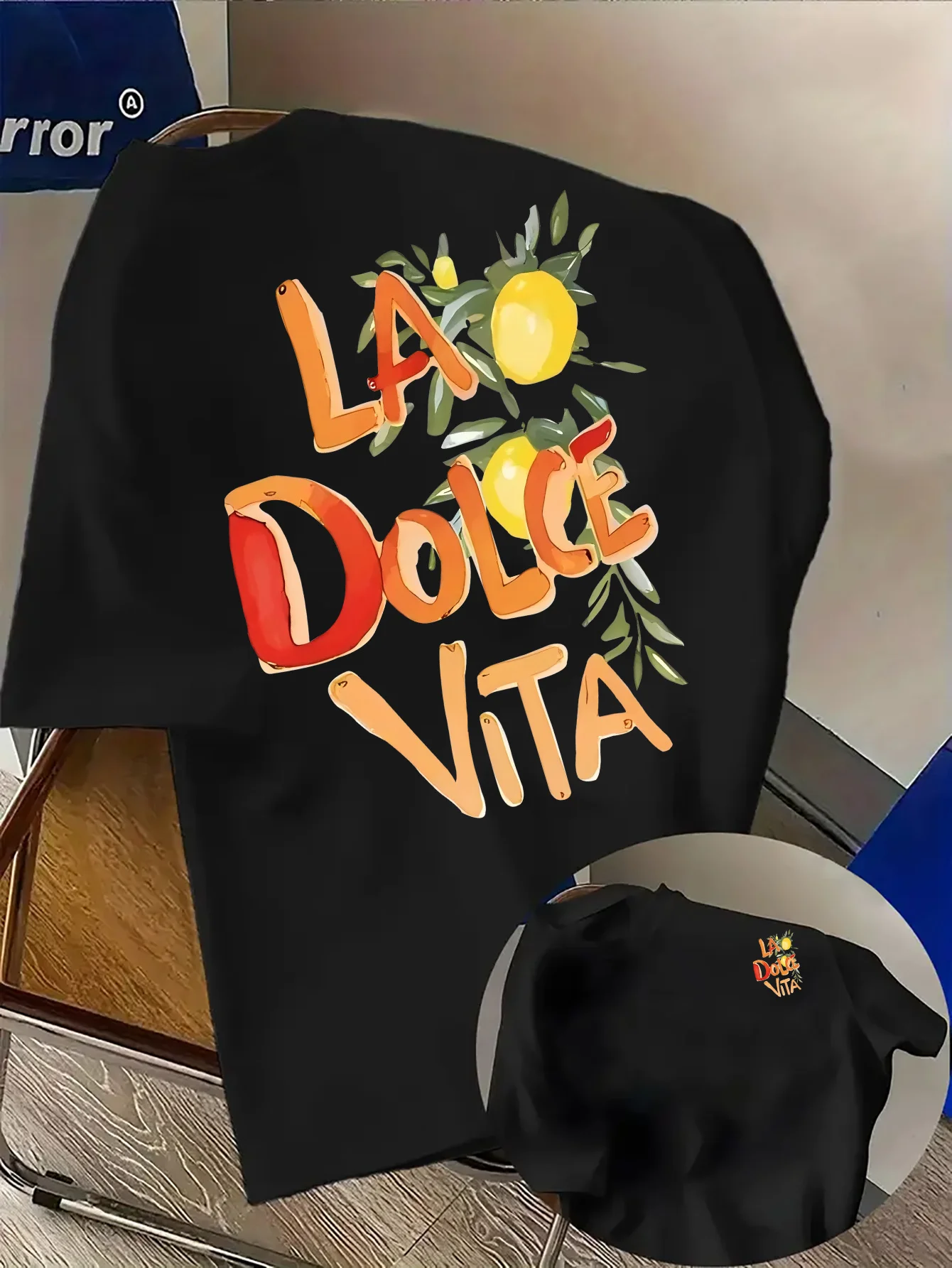"La Dolce Vita" Lemon Art Print on Premium Soft 100% Cotton Mens T Shirt Perfect for Summer Casual Vacation Style
