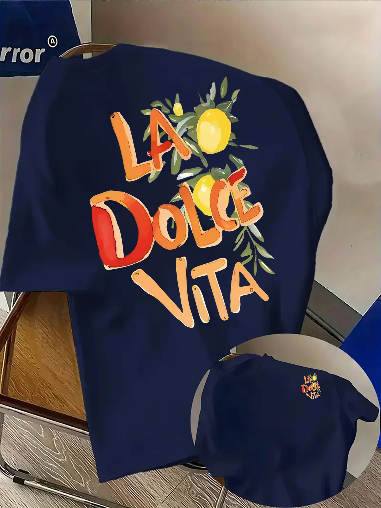 "La Dolce Vita" Lemon Art Print on Premium Soft 100% Cotton Mens T Shirt Perfect for Summer Casual Vacation Style
