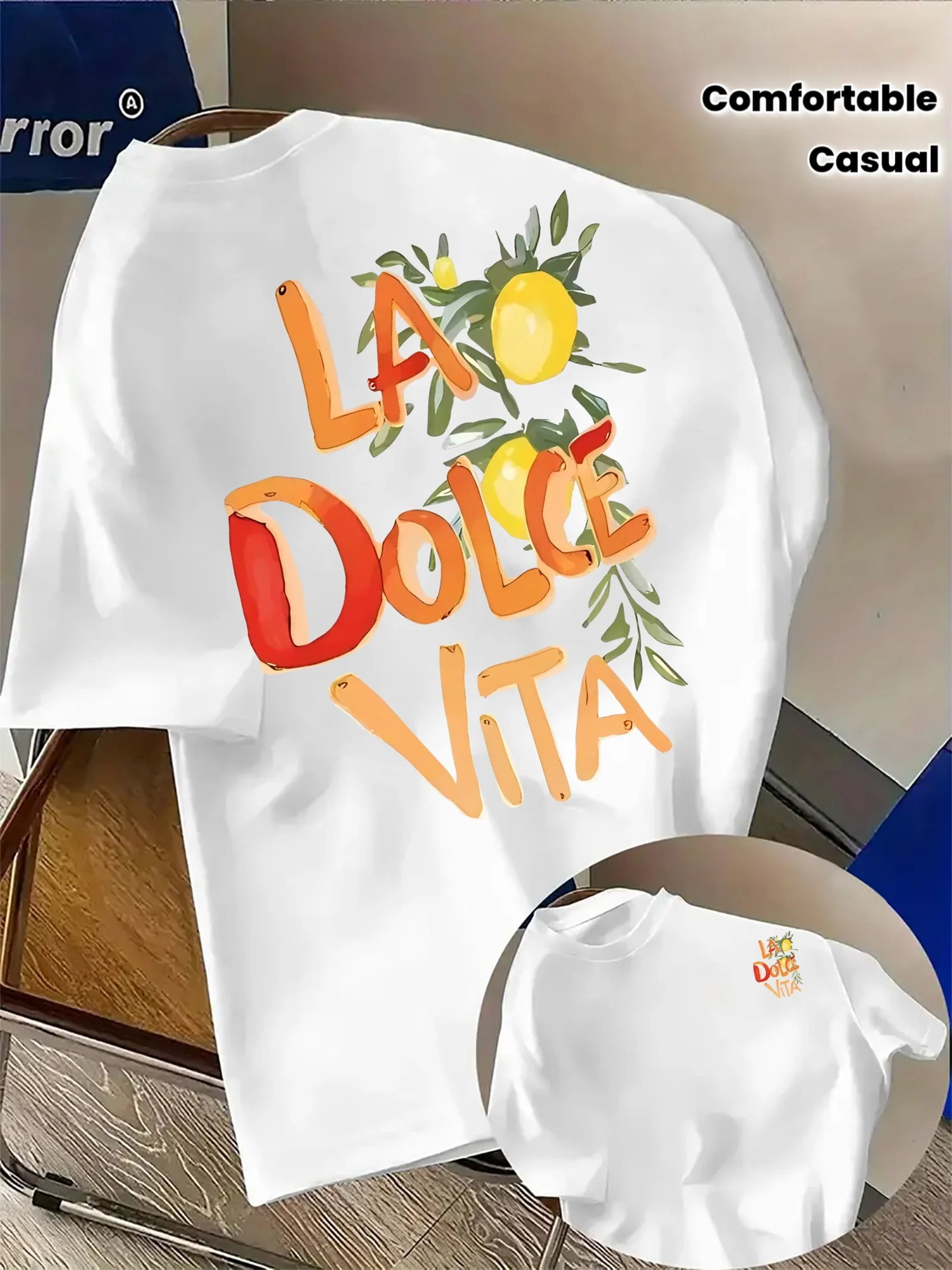 "La Dolce Vita" Lemon Art Print on Premium Soft 100% Cotton Mens T Shirt Perfect for Summer Casual Vacation Style