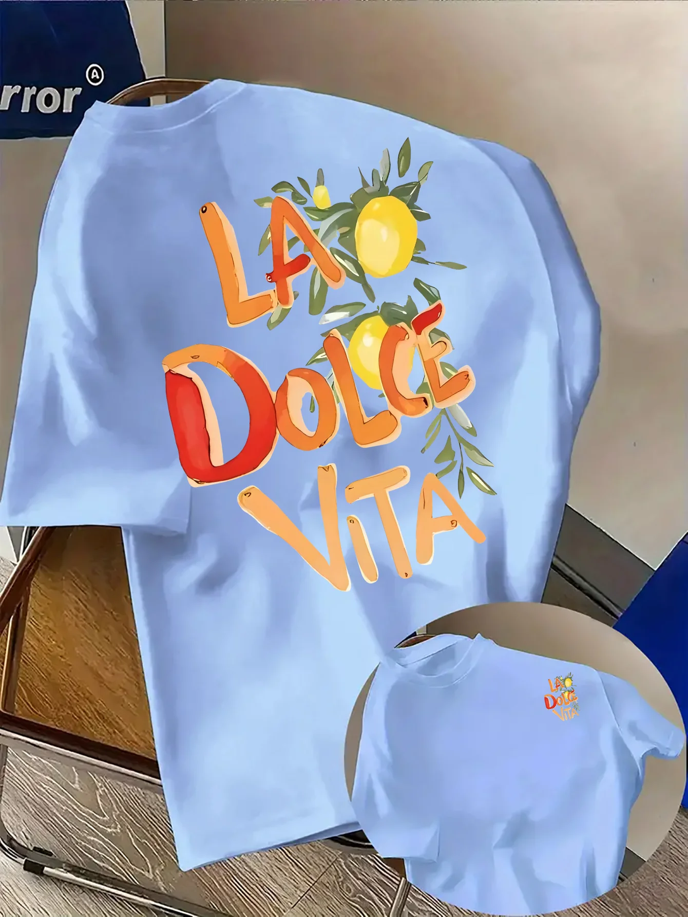"La Dolce Vita" Lemon Art Print on Premium Soft 100% Cotton Mens T Shirt Perfect for Summer Casual Vacation Style