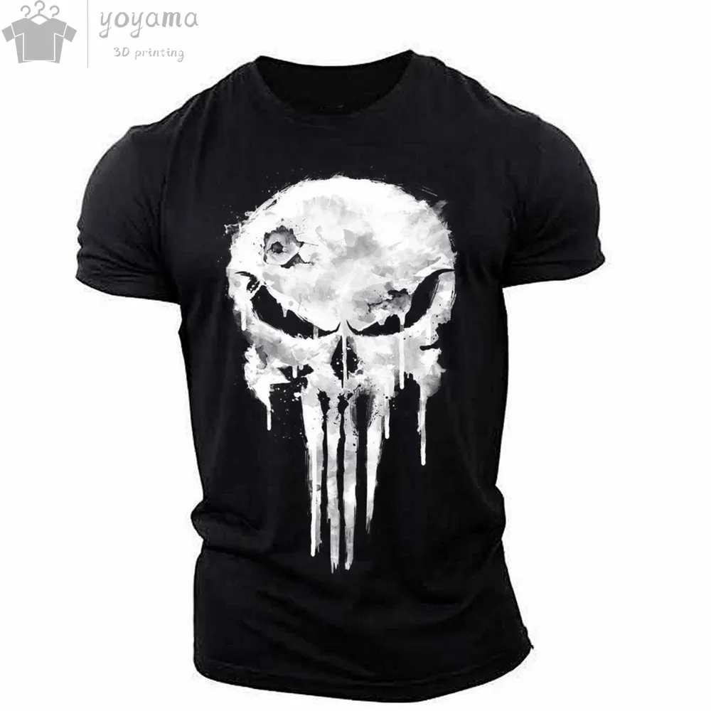 Men's T-shirt 3d printed military patriotic skull O-neck T-shirt, oversized T-shirt, short-sleeved T-shirt, men's sportswear top