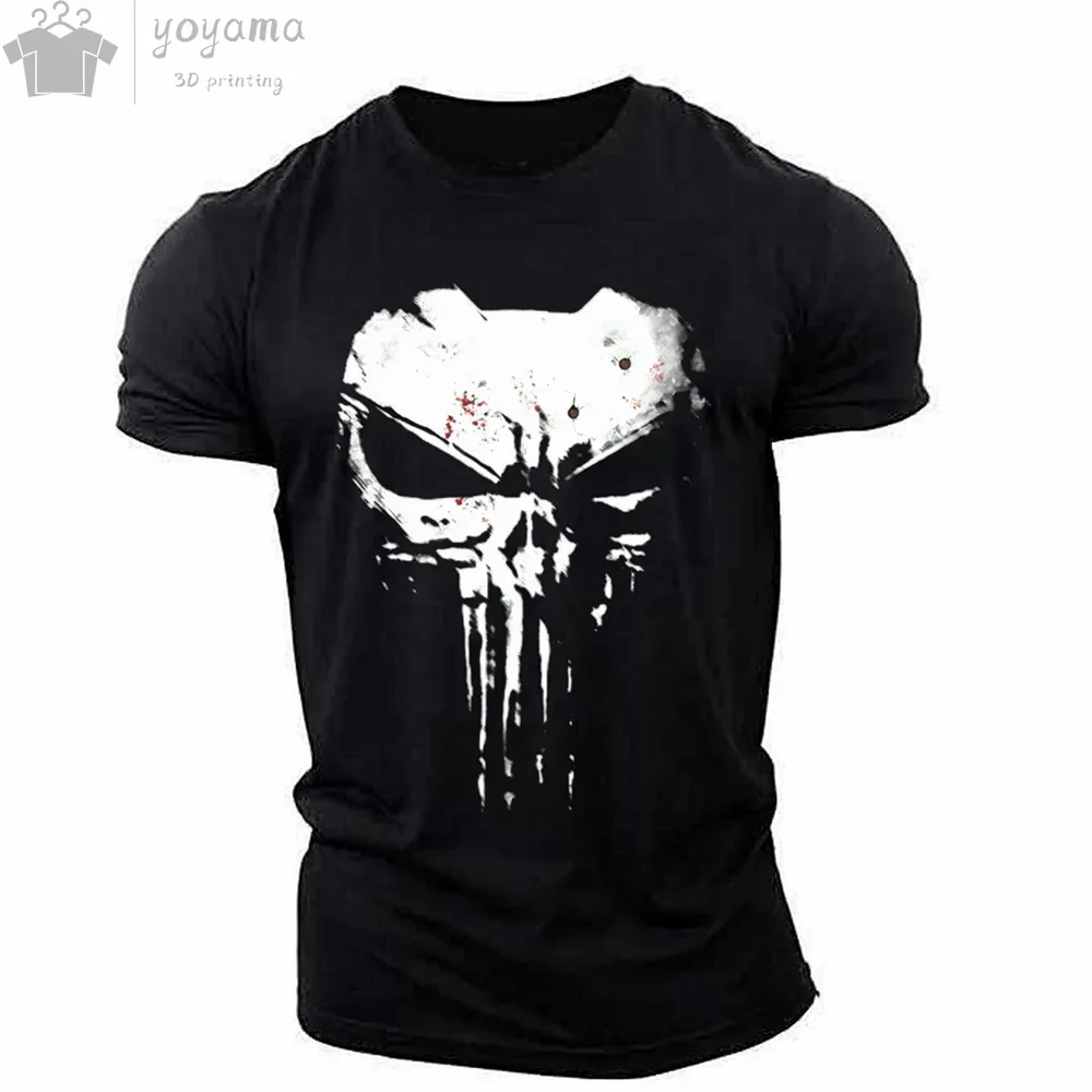 Men's T-shirt 3d printed military patriotic skull O-neck T-shirt, oversized T-shirt, short-sleeved T-shirt, men's sportswear top