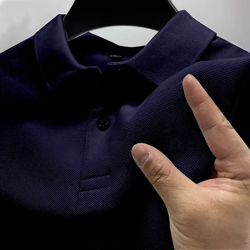 Men's Summer High-End Golf Short-Sleeved Polo Shirt with Collar,Solid Color,Breathable,Office Casual,High-Quality Men's Clothing
