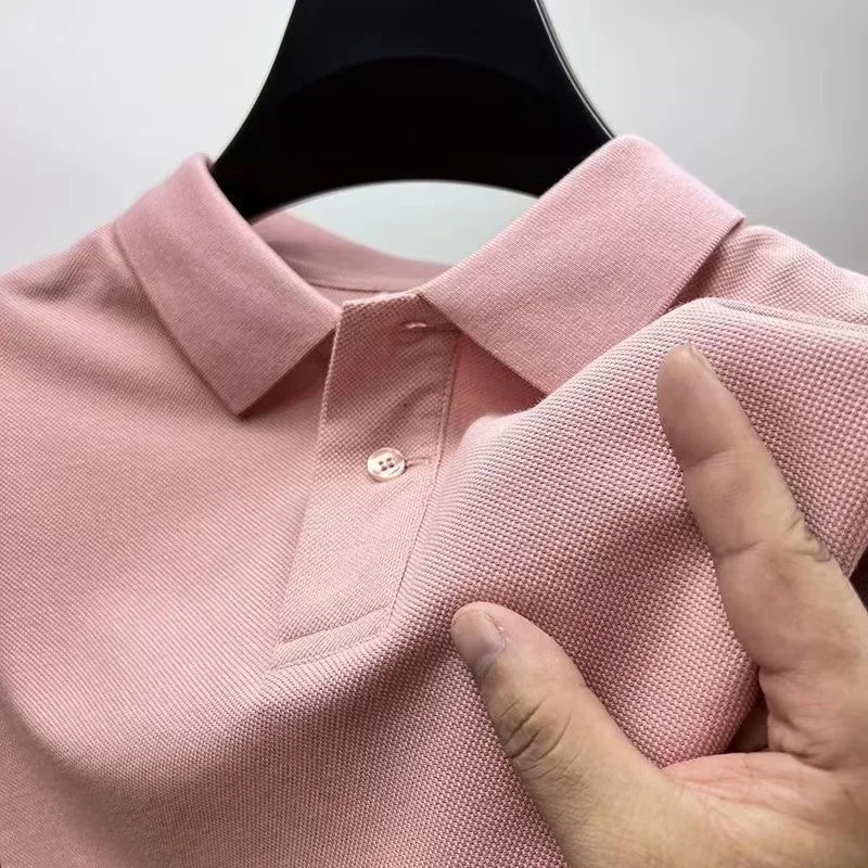 Men's Summer High-End Golf Short-Sleeved Polo Shirt with Collar,Solid Color,Breathable,Office Casual,High-Quality Men's Clothing