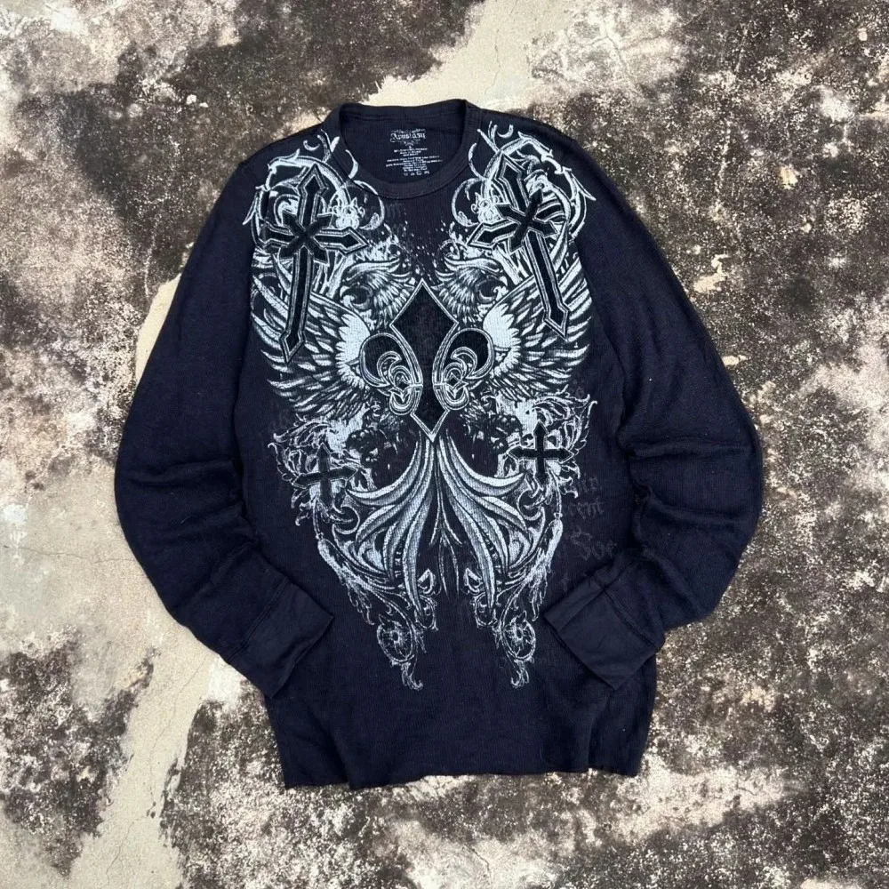 Fashionable Men's Autumn Personalized Skull Letter Print Micro Elastic Comfortable Long-Sleeved T-Shirt Outdoor Street Style Top