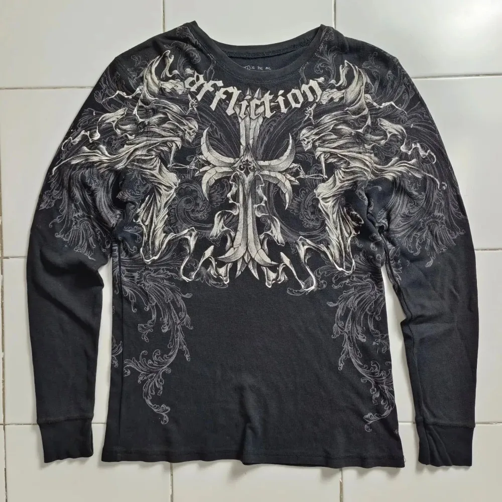 Fashionable Men's Autumn Personalized Skull Letter Print Micro Elastic Comfortable Long-Sleeved T-Shirt Outdoor Street Style Top
