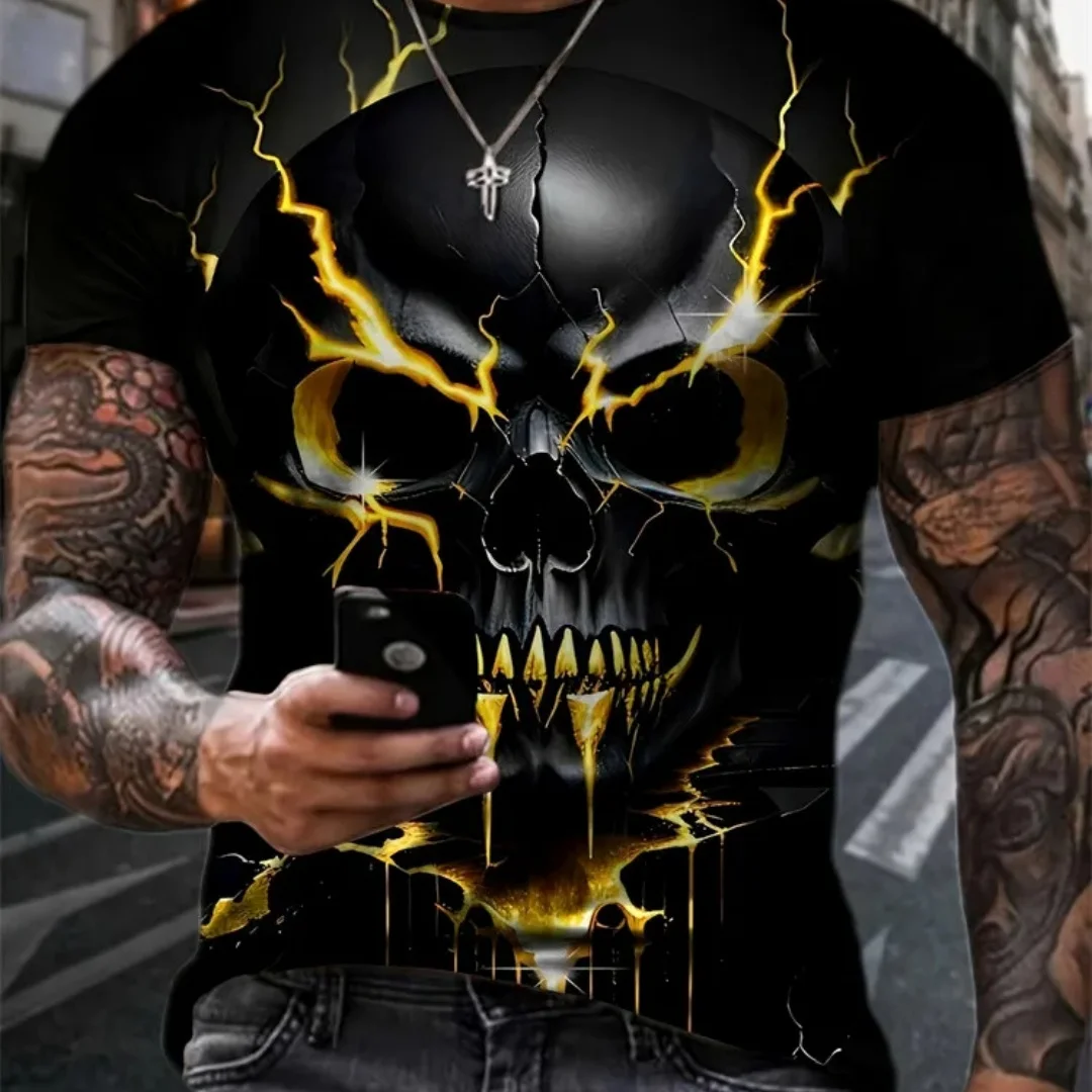 New Men's Horror Skull Print T-Shirt 3D O-Neck Short Sleeve Fashion Oversized T-Shirts Men's Summer Street Clothing