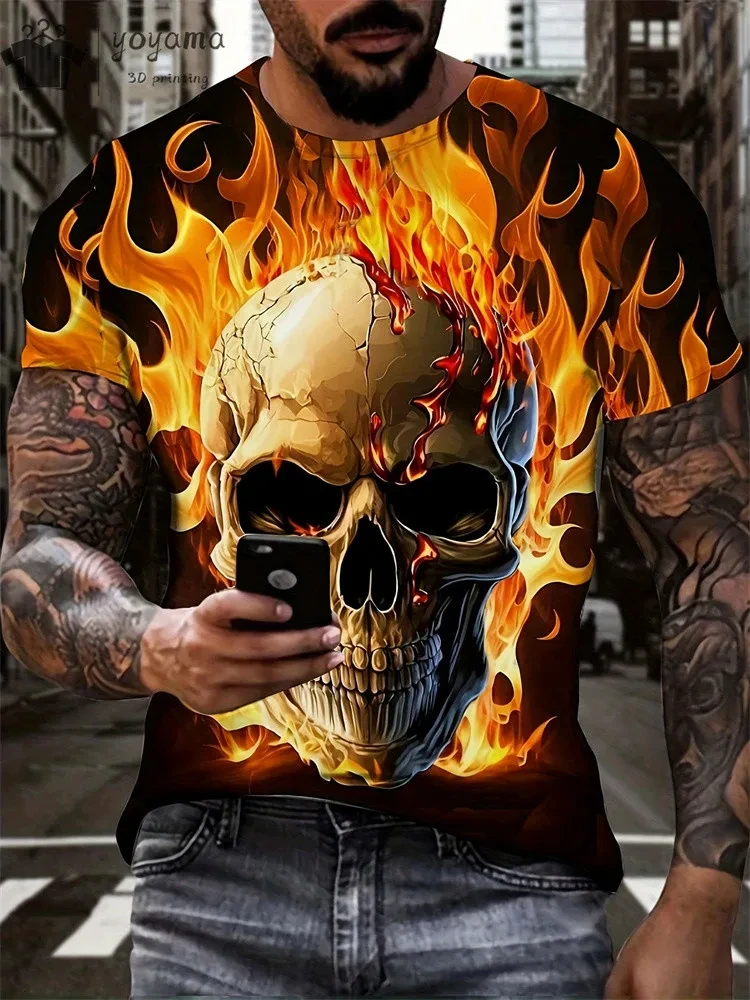 New Men's Horror Skull Print T-Shirt 3D O-Neck Short Sleeve Fashion Oversized T-Shirts Men's Summer Street Clothing