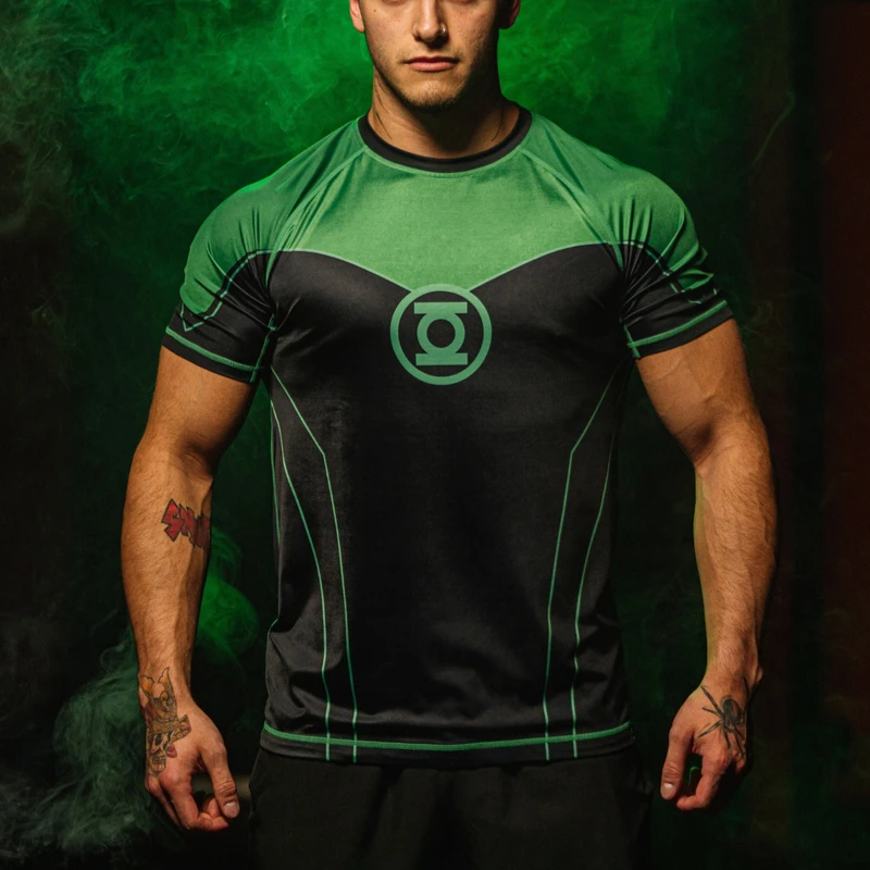 Summer New DC Comics Special Edition Green Lantern Printed Quick-Dry Sports Training Wear Men's Loose Breathable Sports T-shirt