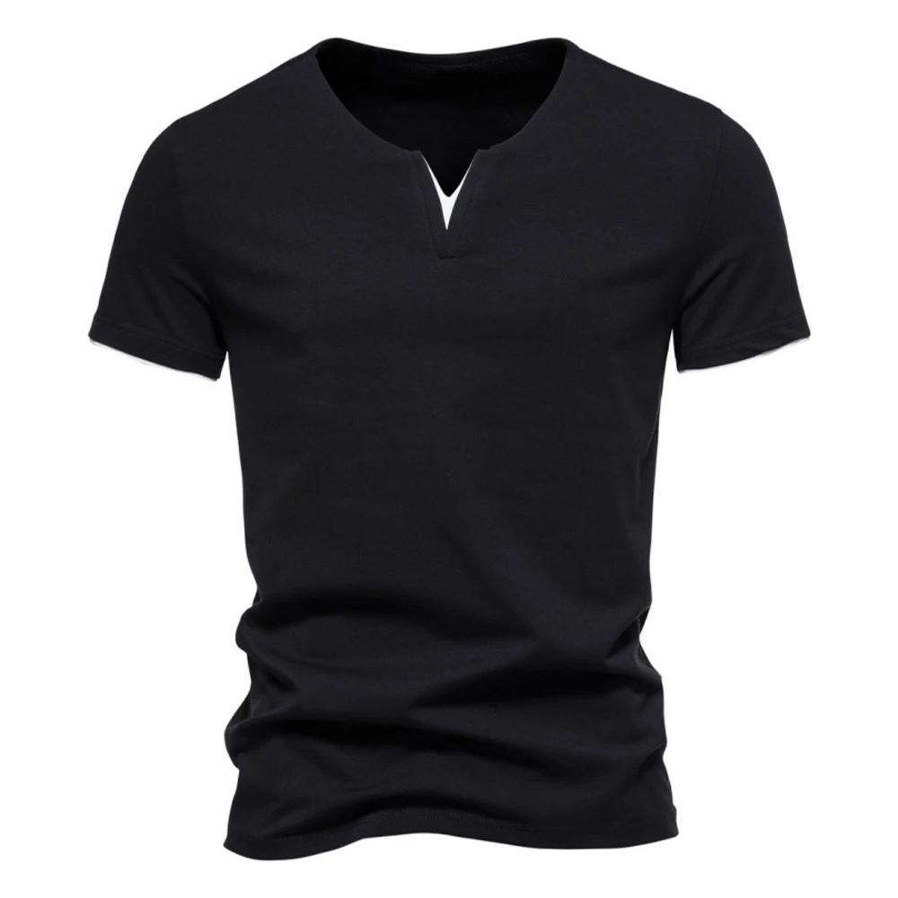 Mens Short Sleeve Henley Shirt Casual Summer V Neck T-Shirt Casual Slim Fit Basic Solid Color Loose Fitness Sport Breathable Top
