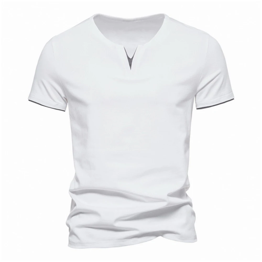 Mens Short Sleeve Henley Shirt Casual Summer V Neck T-Shirt Casual Slim Fit Basic Solid Color Loose Fitness Sport Breathable Top