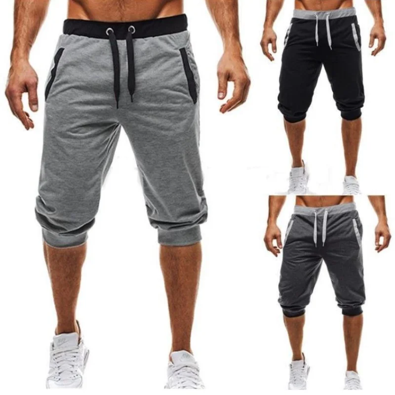 2025 new men's sports pants men's casual jogging shorts elastic fitness pants seven quarter pants casual M-3XL men