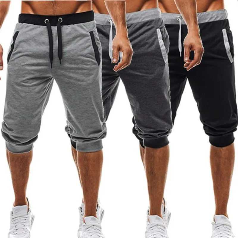 2025 new men's sports pants men's casual jogging shorts elastic fitness pants seven quarter pants casual M-3XL men