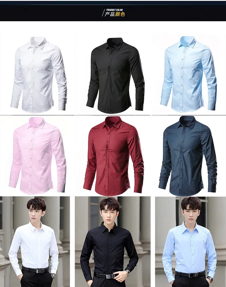 Social men's shirt Long sleeve non-ironing Business is decorated professional office casual easy to care solid color shirt