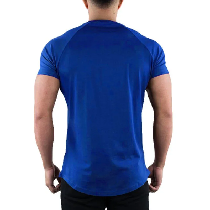 Plain Gym T-shirt Men Summer Fitness Clothing O-Neck Short Sleeve T shirt Cotton Slim Fit Tshirt Bodybuilding Workout Tees Tops
