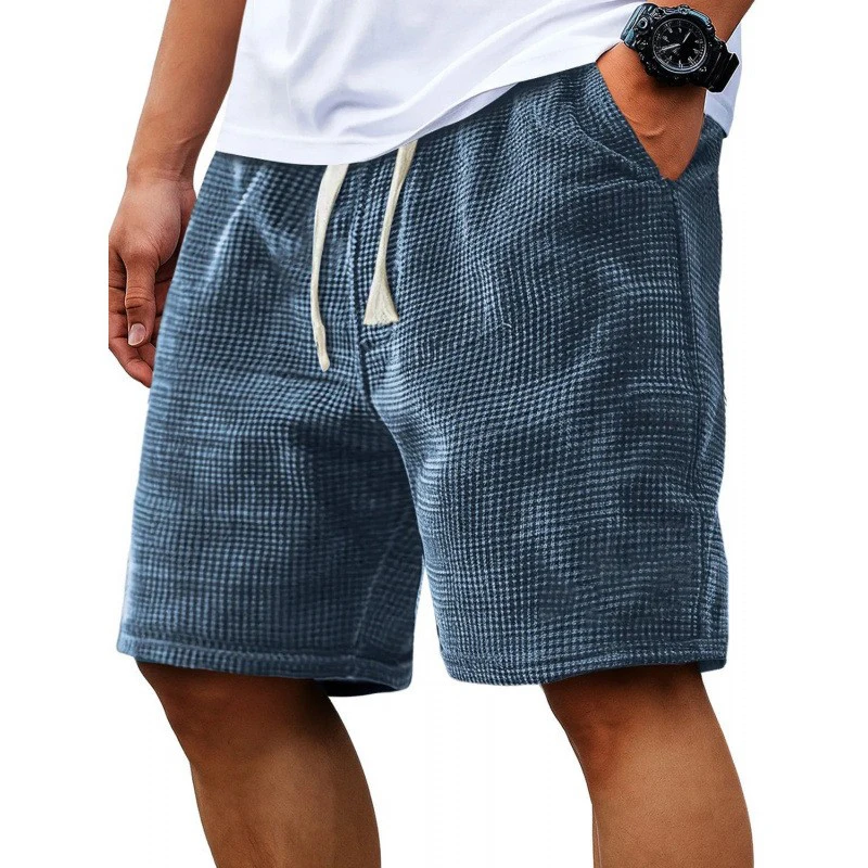 Men Waffle Plaid Casual Shorts Elastic Drawstring Loose Fit Summer Beach Walking Jogging Short PantsS-4XL