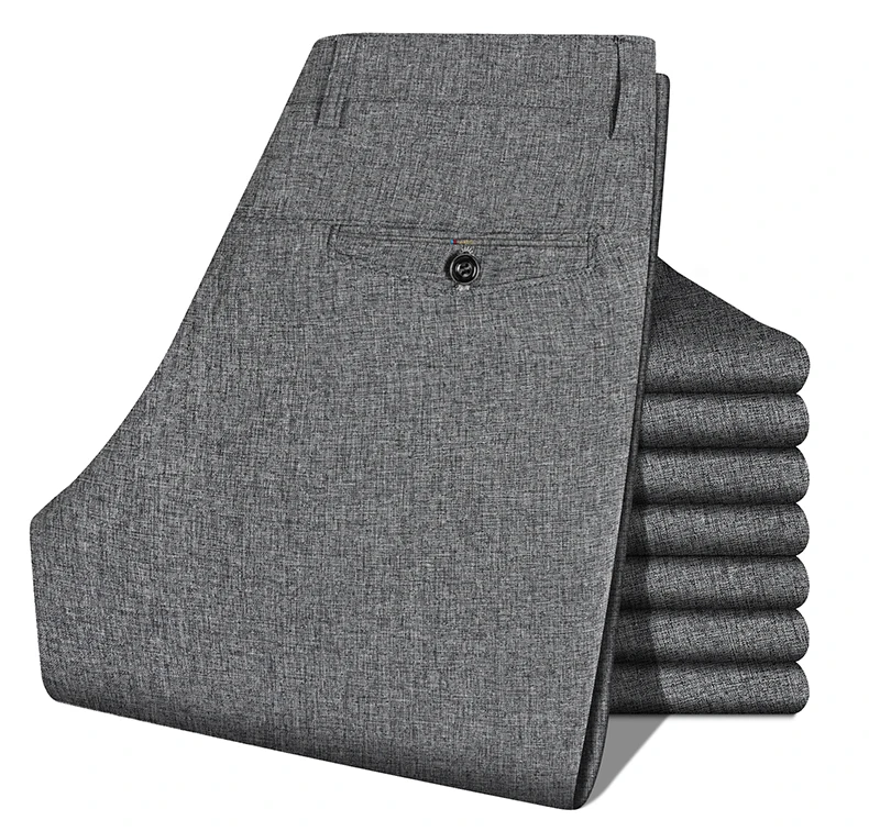 Mens Trousers Business Casual Pants Summer Autumn Dress Straight Pants Elastic Black Grey Loose Formal Pants