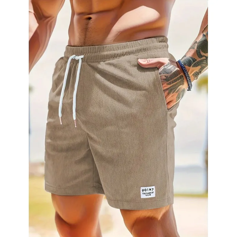 Summer Men Corduroy Sweatpants Casual Shorts Men's Beach Shorts Basketball Short Trousers Solid Color Label Sportswear Men