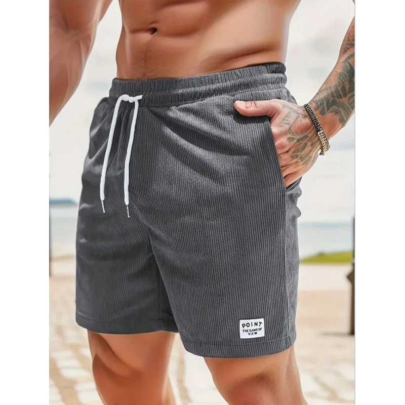 Summer Men Corduroy Sweatpants Casual Shorts Men's Beach Shorts Basketball Short Trousers Solid Color Label Sportswear Men