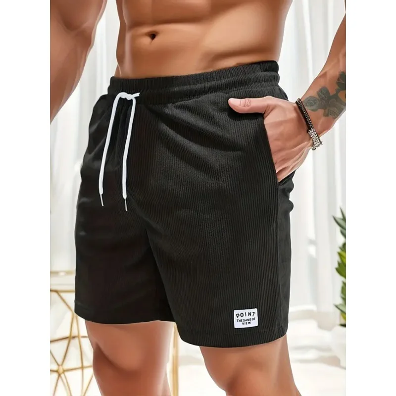 Summer Men Corduroy Sweatpants Casual Shorts Men's Beach Shorts Basketball Short Trousers Solid Color Label Sportswear Men