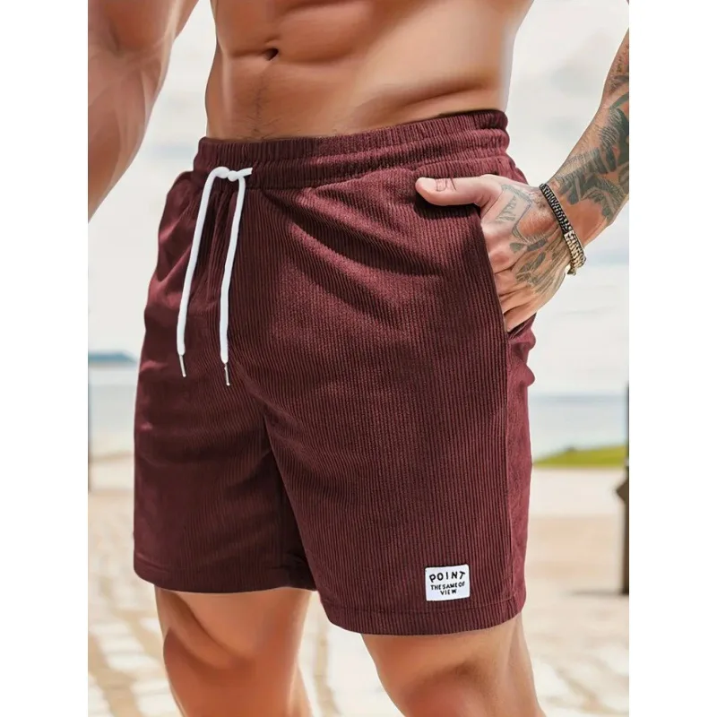 Summer Men Corduroy Sweatpants Casual Shorts Men's Beach Shorts Basketball Short Trousers Solid Color Label Sportswear Men