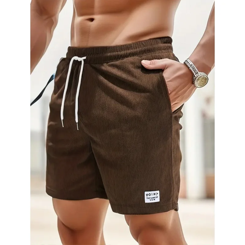 Summer Men Corduroy Sweatpants Casual Shorts Men's Beach Shorts Basketball Short Trousers Solid Color Label Sportswear Men