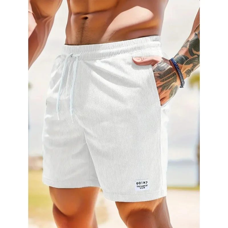 Summer Men Corduroy Sweatpants Casual Shorts Men's Beach Shorts Basketball Short Trousers Solid Color Label Sportswear Men