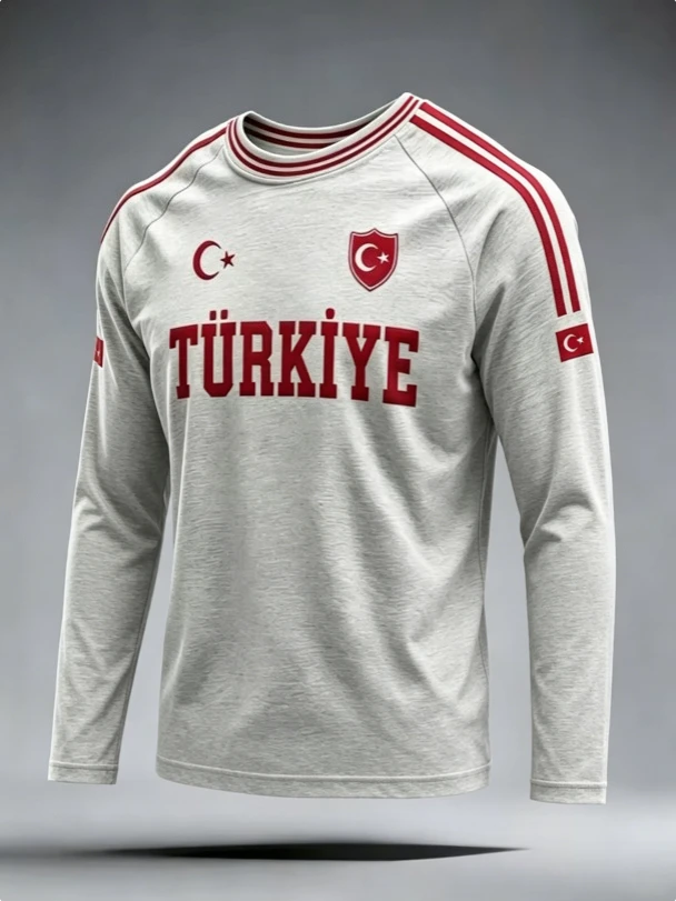 Türkiye round neck long sleeved T-shirt 3D printed fashionable versatile breathable quick drying daily long sleeved shirt