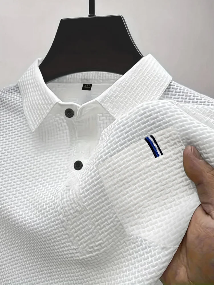 Summer ice silk lapel pocket POLO shirt, men's short-sleeved T-shirt, men's clothing top