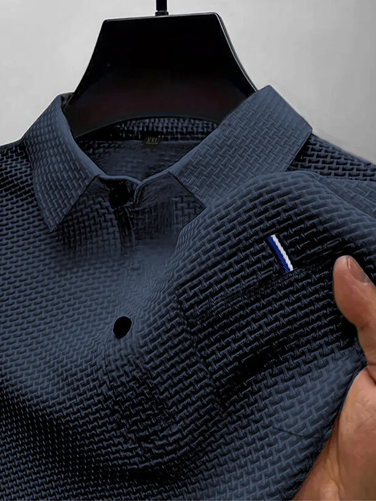 Summer ice silk lapel pocket POLO shirt, men's short-sleeved T-shirt, men's clothing top