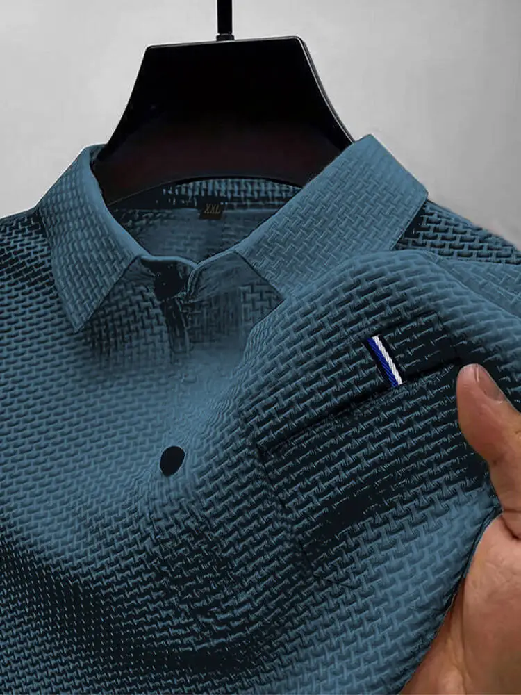 Summer ice silk lapel pocket POLO shirt, men's short-sleeved T-shirt, men's clothing top