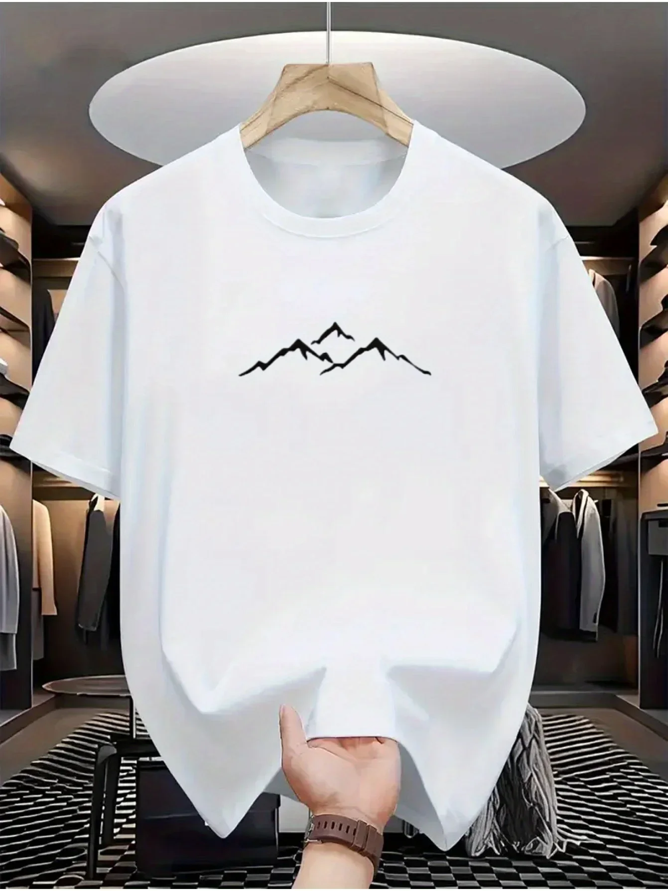 Summer Men's T-shirt with Mountain Pattern Features A Casual Round Neck Design Stylish for Daily Wear Simple Elegant Soft