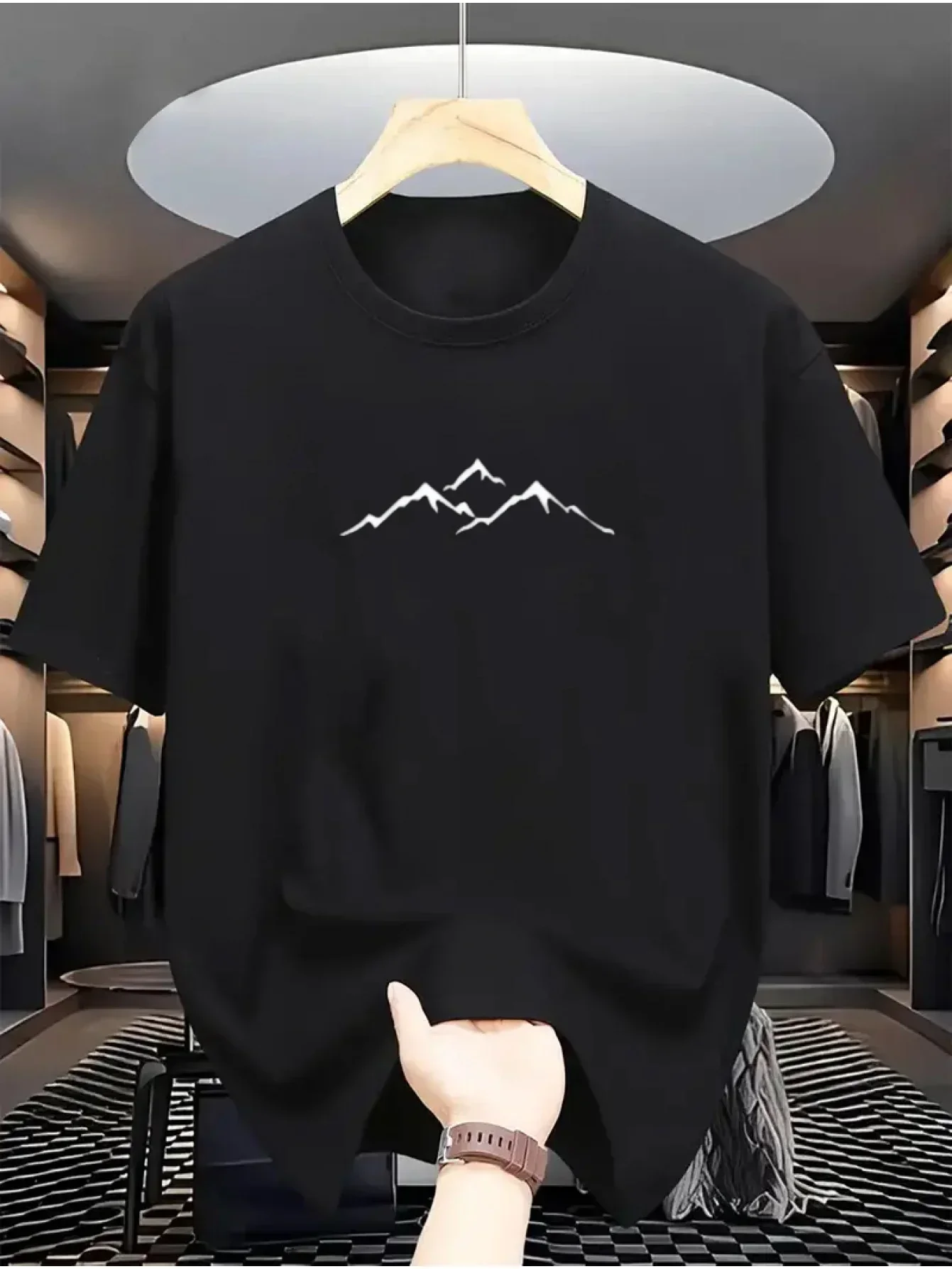 Summer Men's T-shirt with Mountain Pattern Features A Casual Round Neck Design Stylish for Daily Wear Simple Elegant Soft
