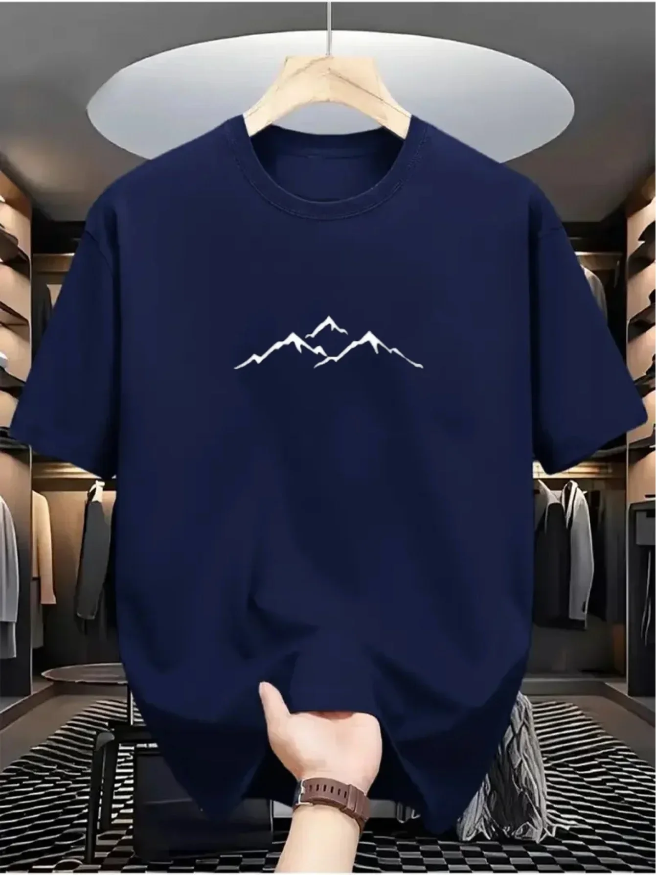 Summer Men's T-shirt with Mountain Pattern Features A Casual Round Neck Design Stylish for Daily Wear Simple Elegant Soft