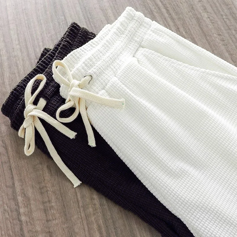 Men Shorts Solid Color Mid Waist Summer Motion Waffle Texture Deep Crotch Drawstring Male Shorts Loose Knee Length Casual Short