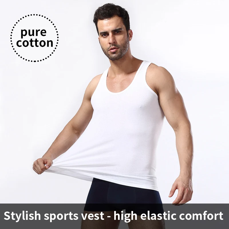 1/3 Piece Men's Four Season Solid Color Plus Size Vest Comfortable Pure Cotton Youth Sports And Fitness Top Middle-aged Base T