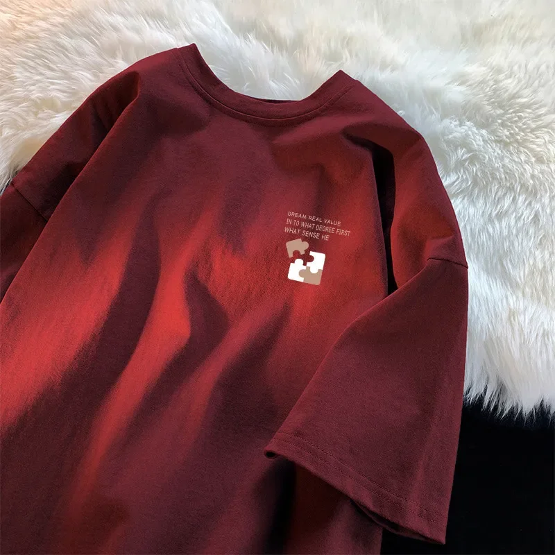 Men's Minimalist Puzzle Printed Short Sleeved Plus Size Top Summer Youth Versatile Soft Round Neck Comfortable Cityboy T-shirt