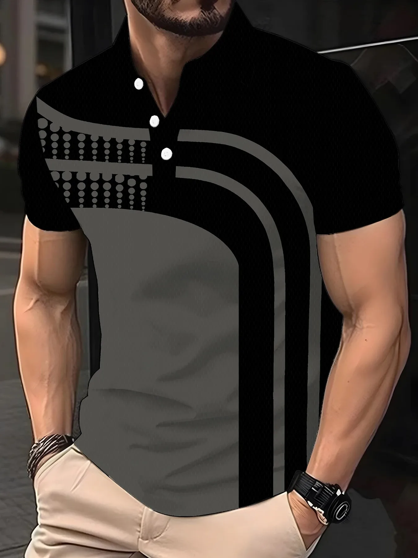 2026 Summer Men's Polo Shirt with Stripes Print Breathable Lightweight Casual Fashionable Outdoor Men's Clothing