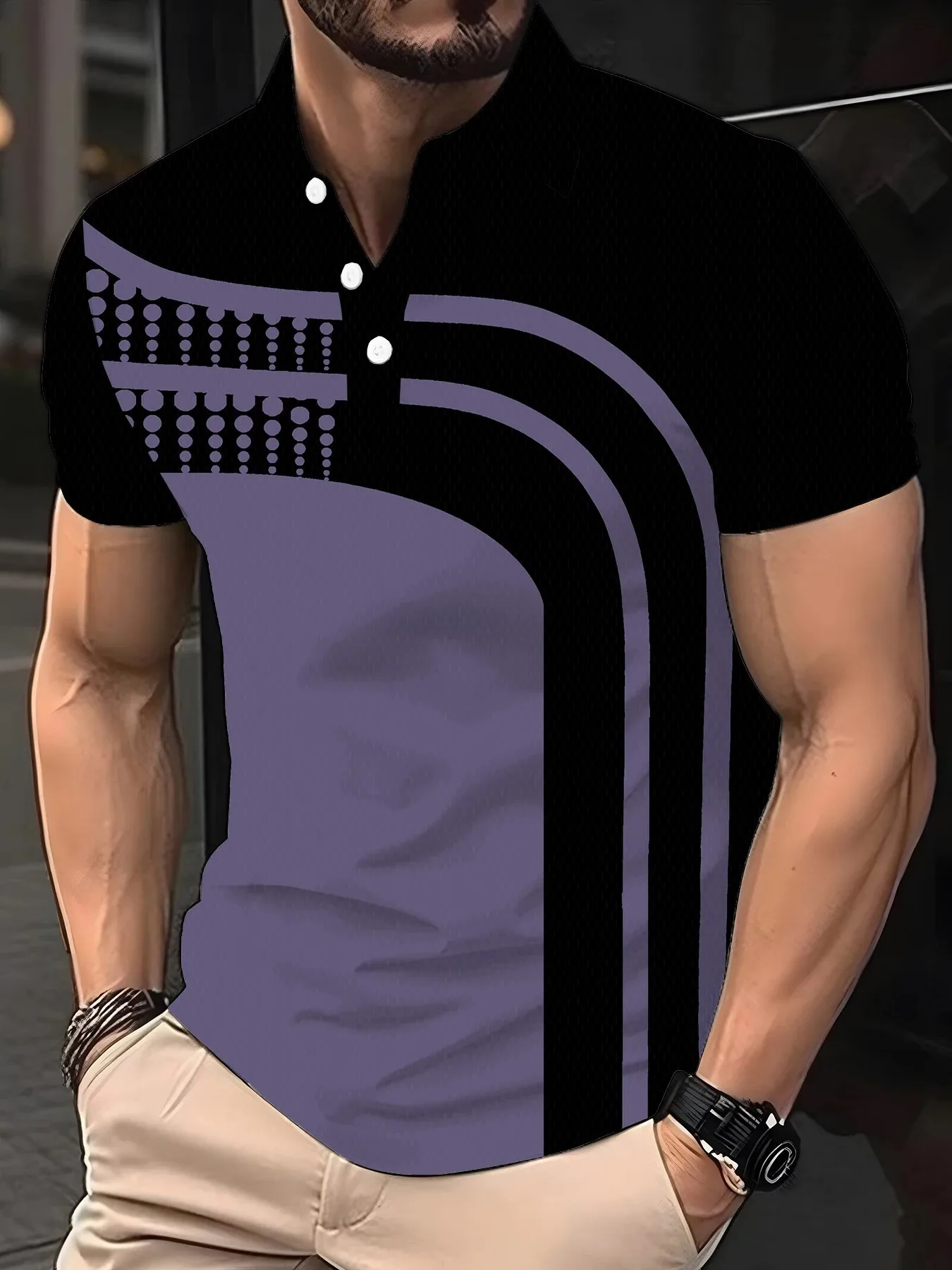 2026 Summer Men's Polo Shirt with Stripes Print Breathable Lightweight Casual Fashionable Outdoor Men's Clothing