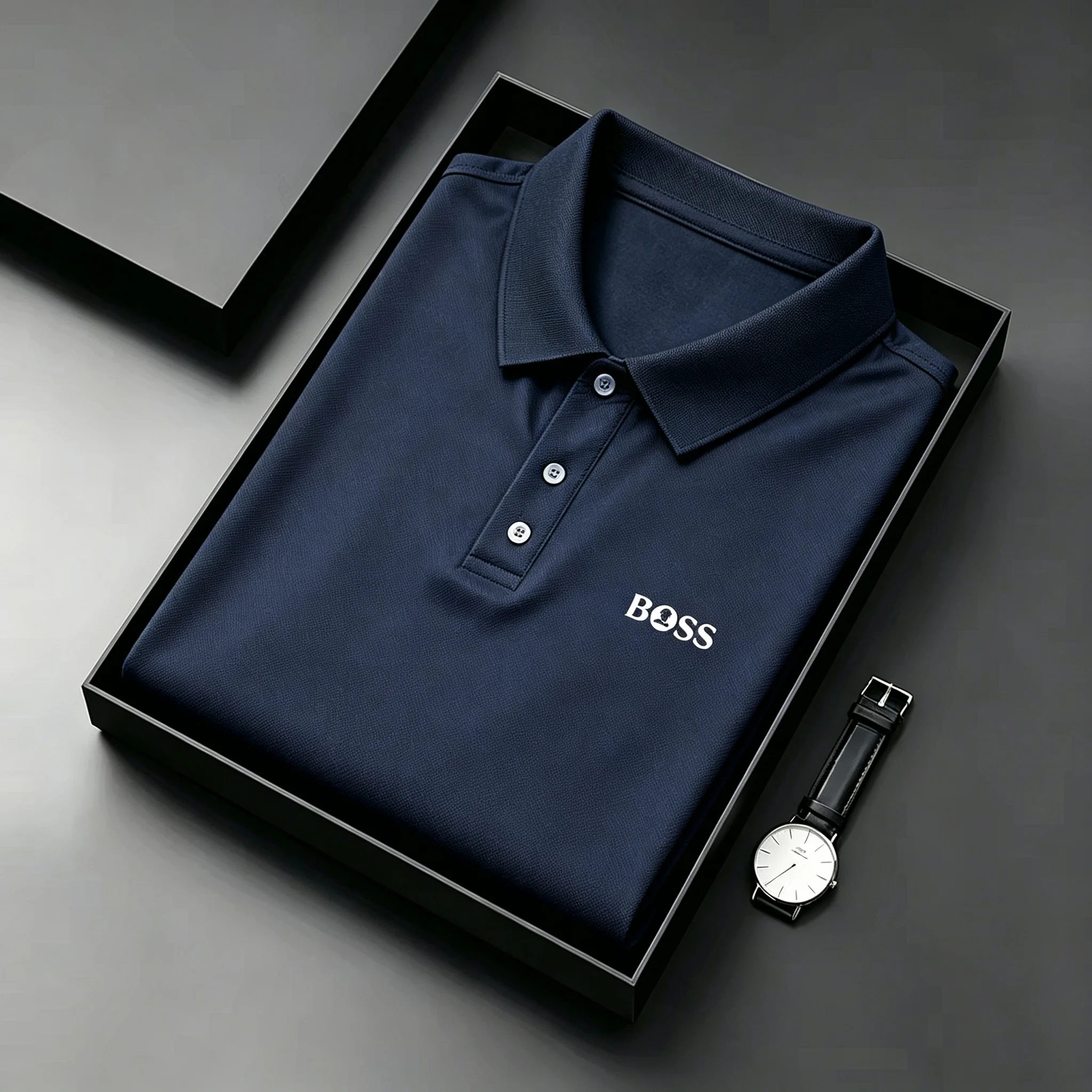 High End Men Printed Collar Polo T Shirts Summer Comfort Breathable Short Sleeve Tops Trendy Daily Casual Fashion