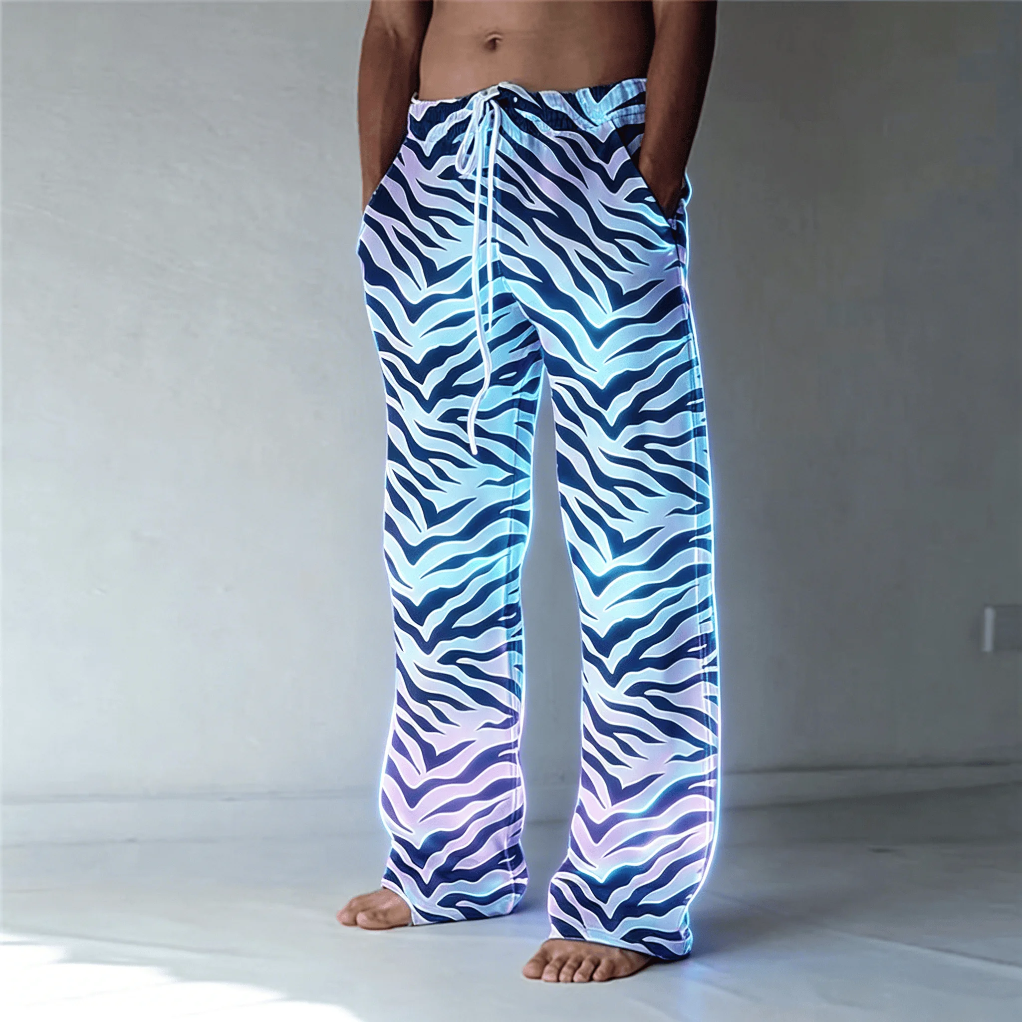 Men's Classic Leopard Print Drawstring Wide Leg Pants, Retro Casual Straight Pants for Spring & Summer