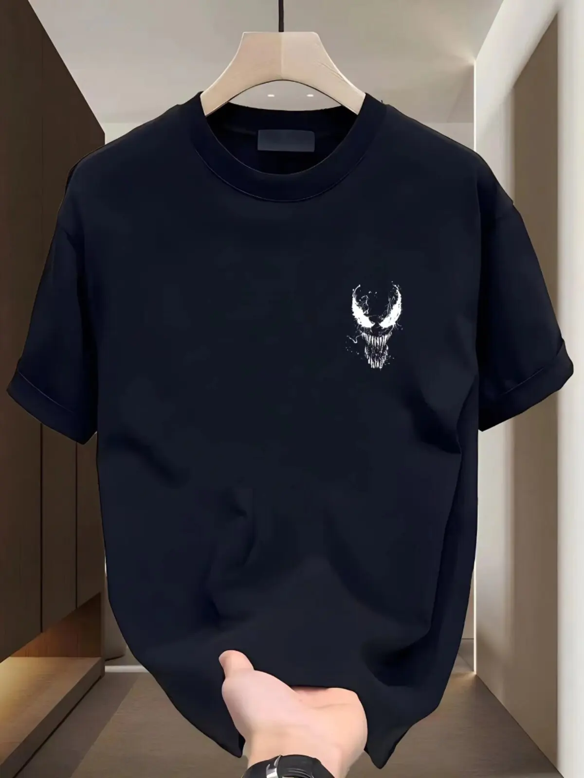 2026 New Venom Back Print Splash Ink Style T Shirt Men Summer Cotton Short Sleeve O Neck Oversized Black Streetwear Tops