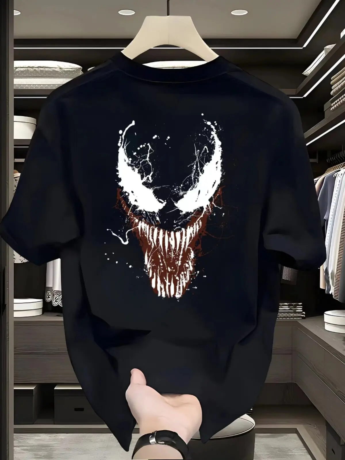 2026 New Venom Back Print Splash Ink Style T Shirt Men Summer Cotton Short Sleeve O Neck Oversized Black Streetwear Tops