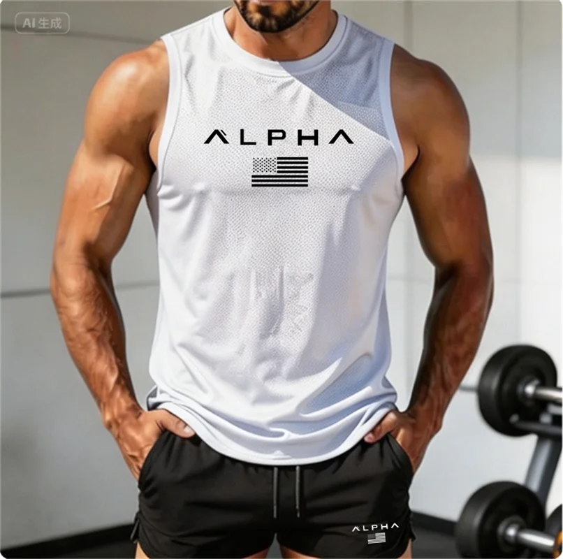 2026 Alpha Men's Printed Round-neck Fitness Vest Undershirt, Muscle Quick-drying Basketball Vest