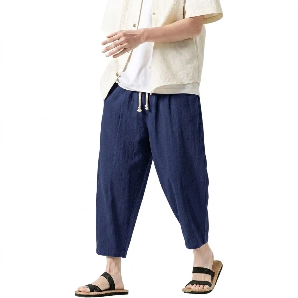 Korean Linen Pants Man Summer Pants for Men Gym Man Baggy Pant Loose Harem Pant Lightweight Streetwear Men's Cotton Work Pants