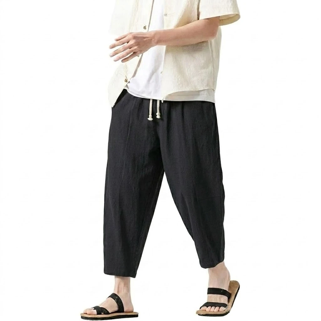 Korean Linen Pants Man Summer Pants for Men Gym Man Baggy Pant Loose Harem Pant Lightweight Streetwear Men's Cotton Work Pants