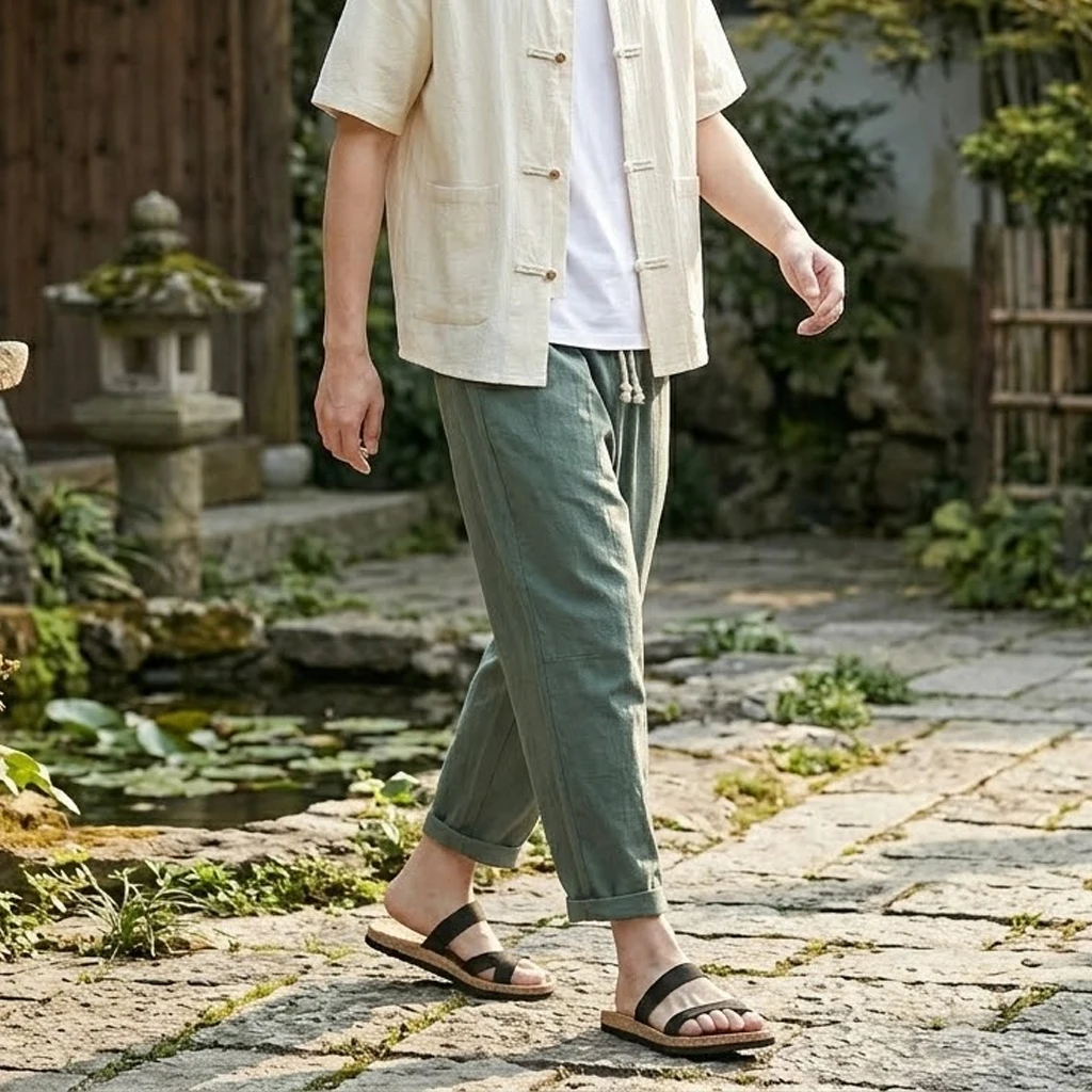 Korean Linen Pants Man Summer Pants for Men Gym Man Baggy Pant Loose Harem Pant Lightweight Streetwear Men's Cotton Work Pants