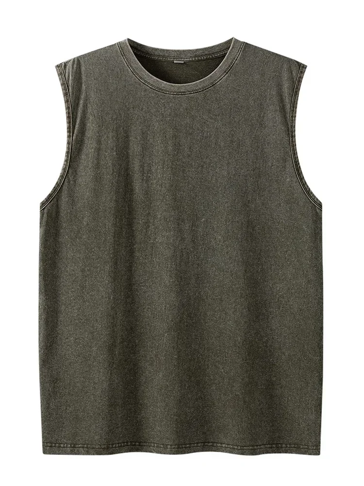 Men's Washed Sleeveless Tank Top 230G Heavyweight 100% Cotton Vintage Oversized Casual Summer Streetwear Shirt Vest
