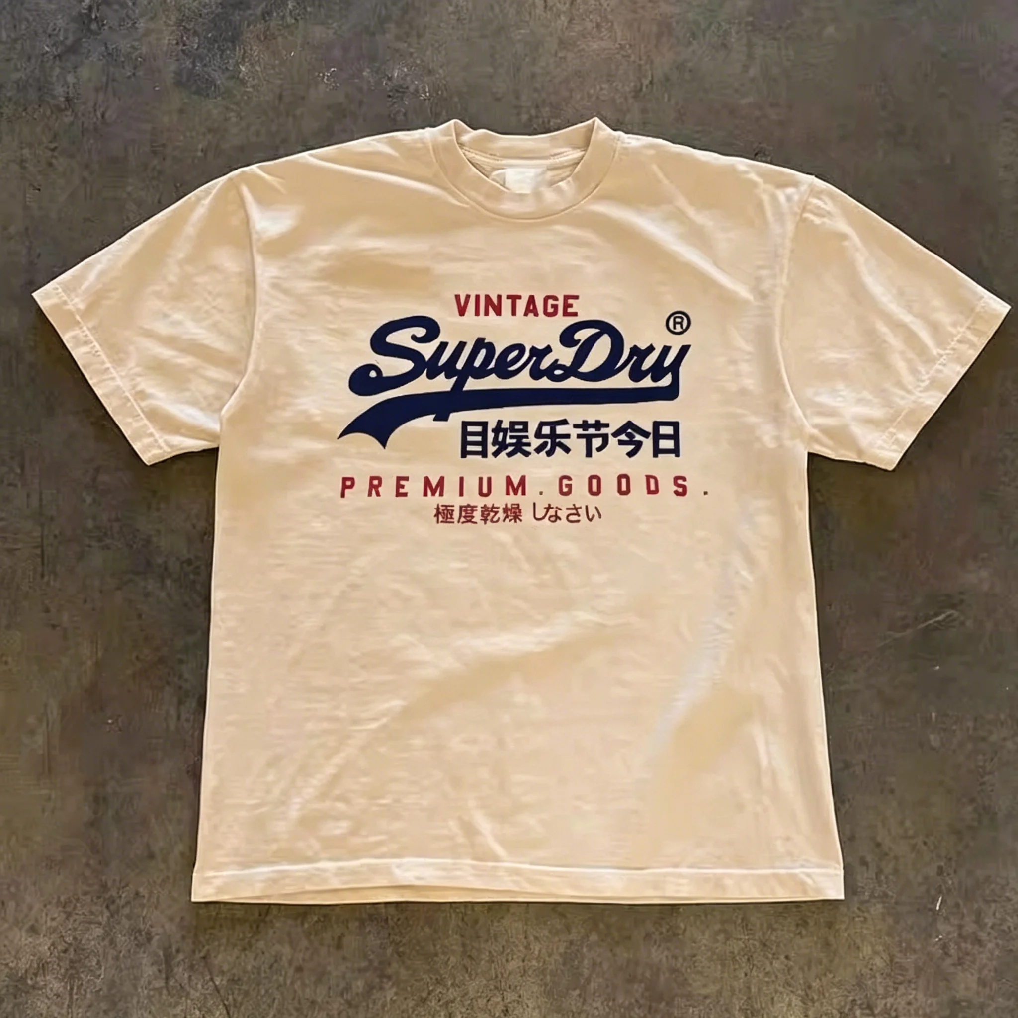 Retro SuperDry Style Japanese Logo Graphic T Shirt for Men 100_ Cotton Oversized Streetwear White 2026 New