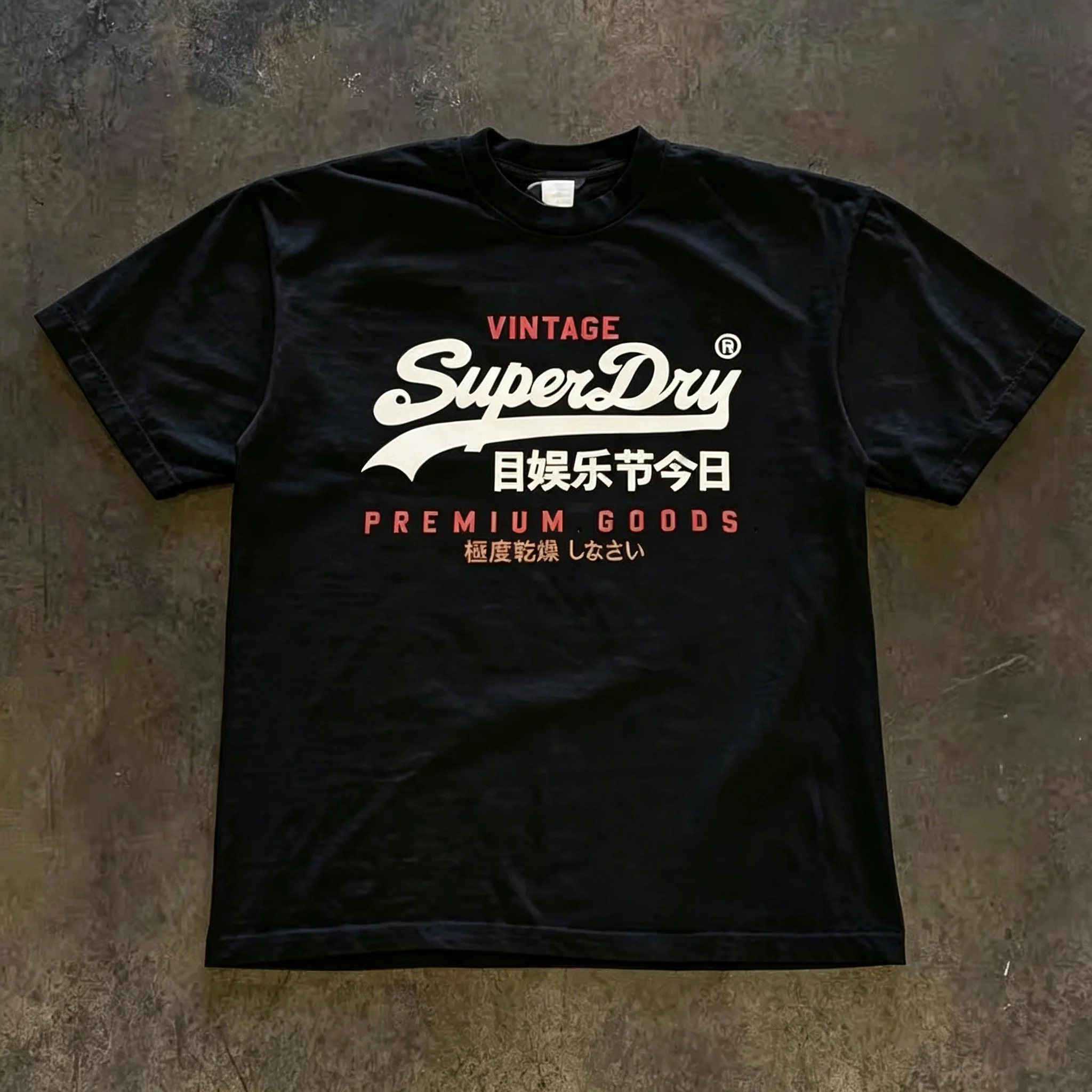 Retro SuperDry Style Japanese Logo Graphic T Shirt for Men 100_ Cotton Oversized Streetwear White 2026 New